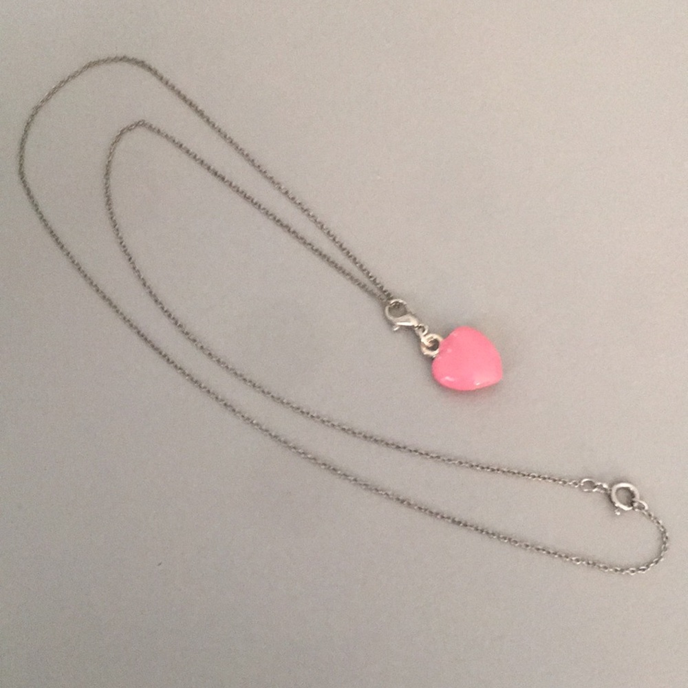 Silver-tone necklace with pink heart charm